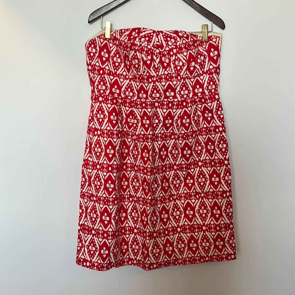 J. Crew red and white strapless party dress